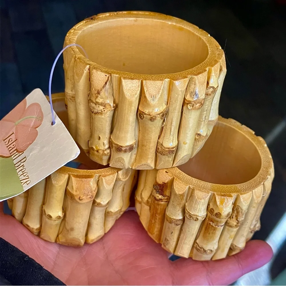 6 Linen N Things Vintage Bamboo Napkin Rings Never Used